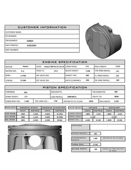 Polaris 2.1L Head: Prostar / R2R Pro R 2.0L Bore: 3.7795