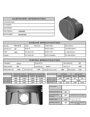 BLS1220-030  Chevy LS Lucas Pro-Lite LOORS Flat top -3.7cc LS TFS 13.5 4.030 bore, 3.420 stroke, 6.125 rod 10.4 to 1 Comp with 62cc head