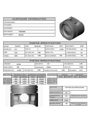DH7127 Chry. Cummins 6.7L ISB-CR 24V Bore 4.233 CH 1.932 CR 14.5 Stroke 4.882 Rod 8.335 Dish 6cc Head Comp Hybrid Common Rail, 6 Cyl Set