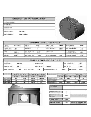 BCRE1330-005  Small Block Chevy ASCS Sprint Car 4.005 Bore 3.550 stroke 6.00 Rod 1.225 CH 12.5cc Dome 14.1 cr, Vert Gas Ports. Rings not included: 1mm, 1mm, 2mm