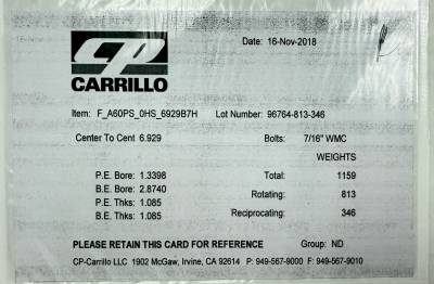 Custom Ford Powerstroke 6.0 Pro H, 6.929 Rod length, 8 Cyl, 7/16 WMC Diesel  rods, complete set